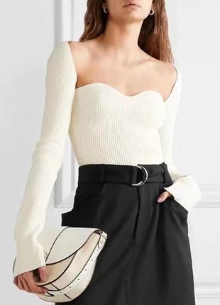 Джемпер, кофта, топ, в рубчик, молочный, экрю, манго, mango 4