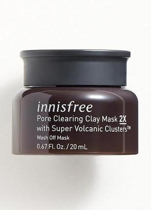 Вулканическая маска для очистки innisfree pore clearing clay mask 2x with super volcanic clusters 20ml