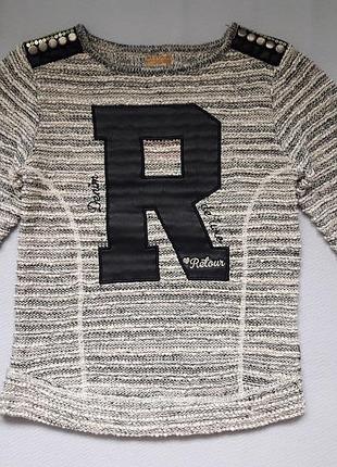 Фірмова модна фактурна кофта з шкіряною написом retour style