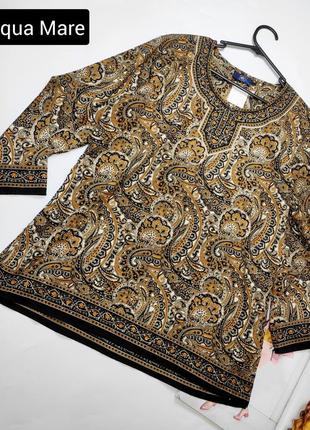 Рубашка женская блуза в принт коричневого цвета удлинена от бренда aqua mare m l