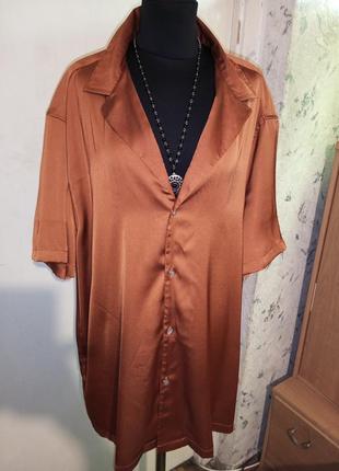 Атласная,терракотовая,офисная блузка,большого размера,asos3 фото