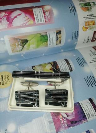 Винтажный советский гарнитур из запонок и зажима для галстука в оригинальной пластиковой коробке ссср.минское по.завод.им.в.и.ленина