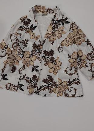 Легкий льняной пиджак, жакет в цветочный принт 100% лен от canda 50-52 размер4 фото