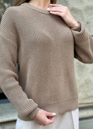 Бежевый объемный свитер (вязка)3 фото