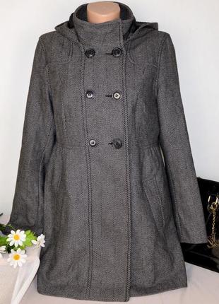 Брендовое демисезонное пальто с капюшоном и карманами divided шерсть вискоза этикетка1 фото