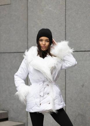 Стеганая куртка из экомеха лама на синтепу 200, женская теплая куртка на осень-зима