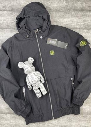 Ветровка стон айленд черная с патчем / спортивные ветровки мужские stone island