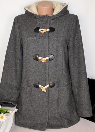 Серое демисезонное пальто с капюшоном и карманами дафлкот tu вьетнам шерсть2 фото