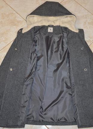 Серое демисезонное пальто с капюшоном и карманами дафлкот tu вьетнам шерсть9 фото