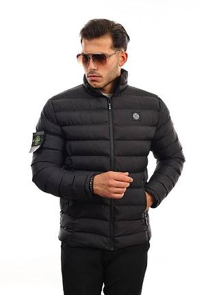 Чоловіча демісезонна куртка стон айленд чорна з патчем / брендові куртки stone island чоловічі