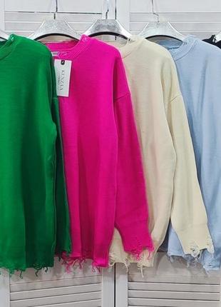 Свитер свитер туника платье кофта вязаный джемпер удлиненный стильный рванка с прырками потертостями рваностями тренд базовый зара zara5 фото