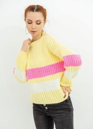 Желтый шерстяной свитер с полосатыми вставками2 фото