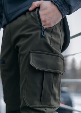 Штани утеплені водонепроникні softshell на флісі 🍁💨 брюки карго4 фото