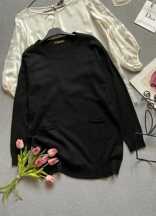 Кашемировый, свитер, джемпер, пуловер, кофта, с карманами, удлинённый, чёрный, туника,2 фото