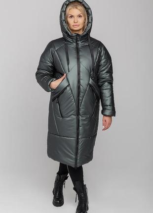 Зимове пальто оливкового кольору5 фото