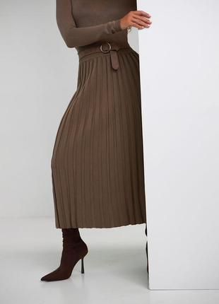 Вязаная теплая юбка длинной миди в рубчик4 фото