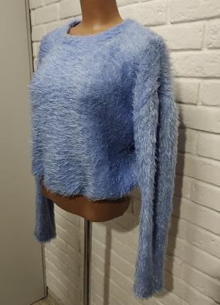 Блакитний, пухнастий светр від zara, р-р м.