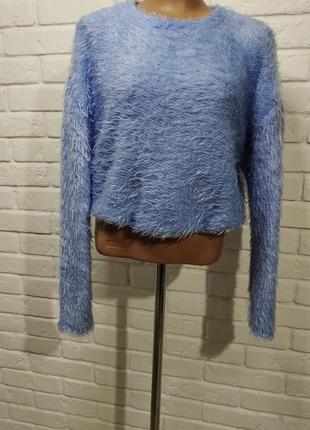 Голубой, пушистый свитер от zara, р-р м.2 фото