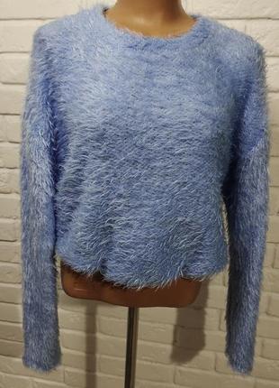 Голубой, пушистый свитер от zara, р-р м.3 фото