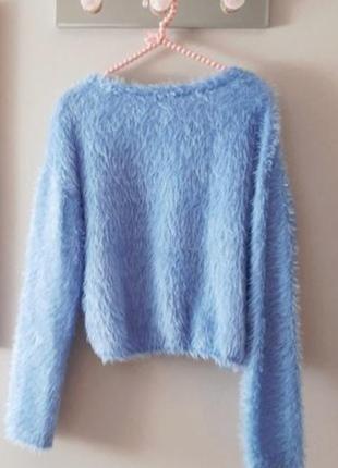 Голубой, пушистый свитер от zara, р-р м.5 фото