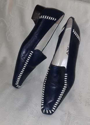 Шкіряні туфлі лофери темно-синій колір натуральна шкіра2 фото