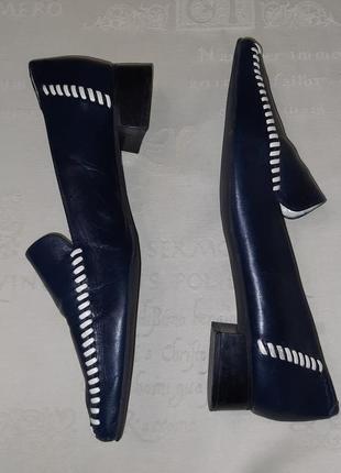 Кожаные туфли лоферы  тёмно-синий цвет натуральная кожа4 фото