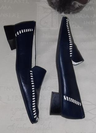 Кожаные туфли лоферы  тёмно-синий цвет натуральная кожа6 фото