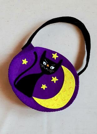 Сумочка для цукерок на halloween чорна кішка відьми
