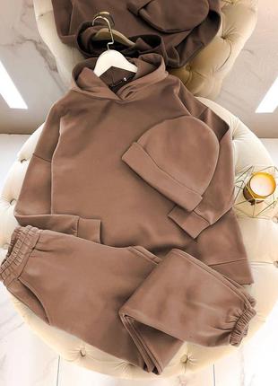 Костюм спортивный 3-ка : штаны худи шапка на флисе