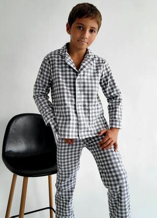 Стильна піжама для хлопчика в клітинку байкова тепла піжама2 фото