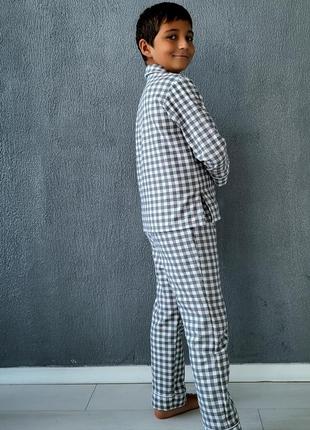 Стильна піжама для хлопчика в клітинку байкова тепла піжама8 фото