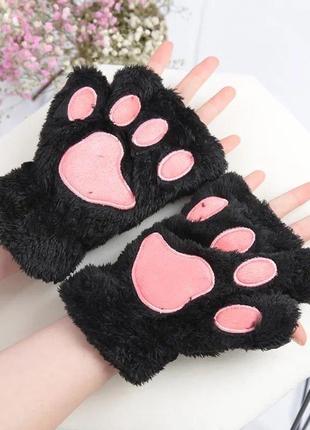 Теплі, зручні, милі, няшні та модні чорні рукавички в стилі котячих лапок 2023 зима весна осінь