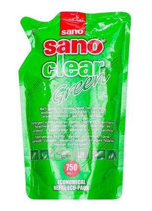 Средство для мытья стекол sano clear green 750 мл (запасной блок) (7290102990573)