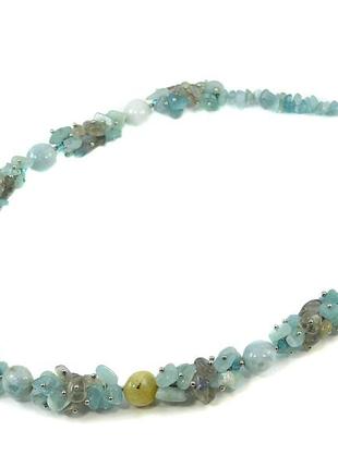 Эксклюзивные бусы "селеста" берил галтовка, аквамарин, лабрадор крошка