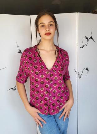 Блуза-рубашка в геометричный принт zara малиновая2 фото