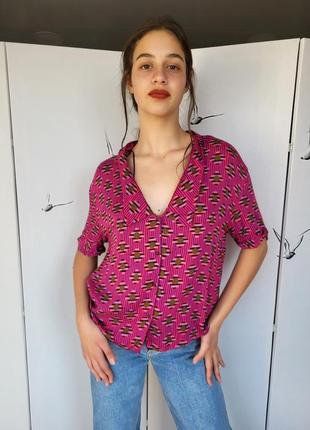 Блуза-рубашка в геометричный принт zara малиновая3 фото