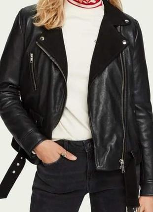 Женская кожаная куртка косуха scotch &amp; soda черного цвета3 фото