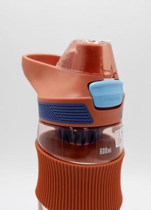 Пляшка для води 650мл із антибактеріального пластику синя/помаранчева, зручна пляшка для напоїв5 фото