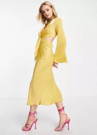 Сукня міді з відкритою спинкою asos жовта3 фото