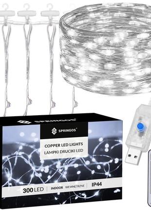 Гирлянда водопад (штора) springos 3 x 3 м 300 led pilot usb cl4023 cold white