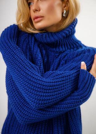 Женский синий свитер с высоким воротником маленьких и больших размеров 42-46, 48-526 фото