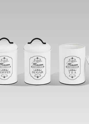 Набір банок для сипких продуктів чай, кава, цукор 3 шт. maestro mr-1771-3 набір металевих банок для спецій2 фото