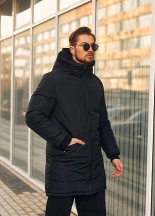 Куртка мужская зимняя до -25*с удлиненная с капюшоном оллблэк черная | парка теплая длинная пальто зима4 фото