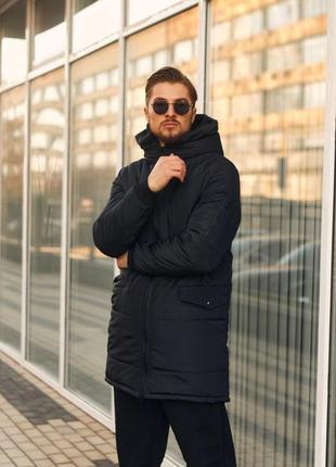 Куртка мужская зимняя до -25*с удлиненная с капюшоном оллблэк черная | парка теплая длинная пальто зима8 фото