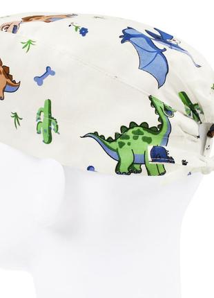 Медицинская шапочка шапка мужская тканевая хлопковая многоразовая принт динозавры2 фото