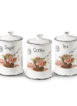 Набір банок для сипких продуктів чай, кава, цукор 3 шт. maestro mr-20050-03cs набір керамічних банок для дому