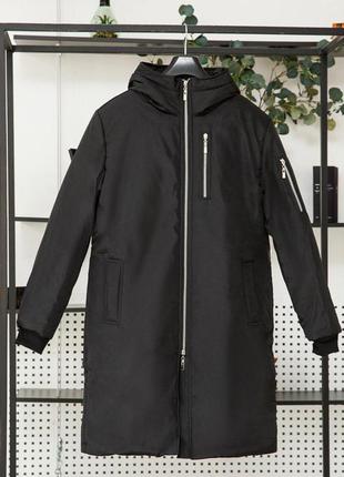 Мужская зимняя куртка удлиненная до -25*с теплая снеговик черная | парка зима длинная пальто с капюшоном