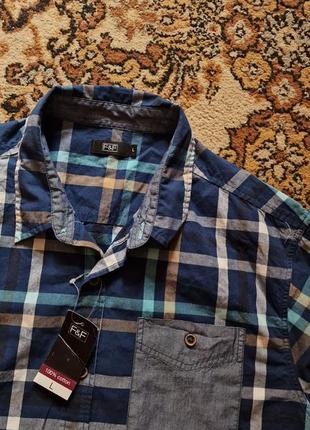 Фирменная английская хлопковая рубашка рубашка рубашка f&amp;f,новая с бирками, размер l.5 фото