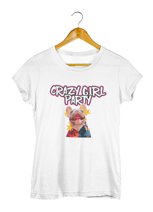 Футболка с принтом для девичника "crazy girl party. песик. звезды "push it