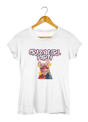 Футболка з принтом для дівич-вечора "crazy girl party. песик. зірки " push it